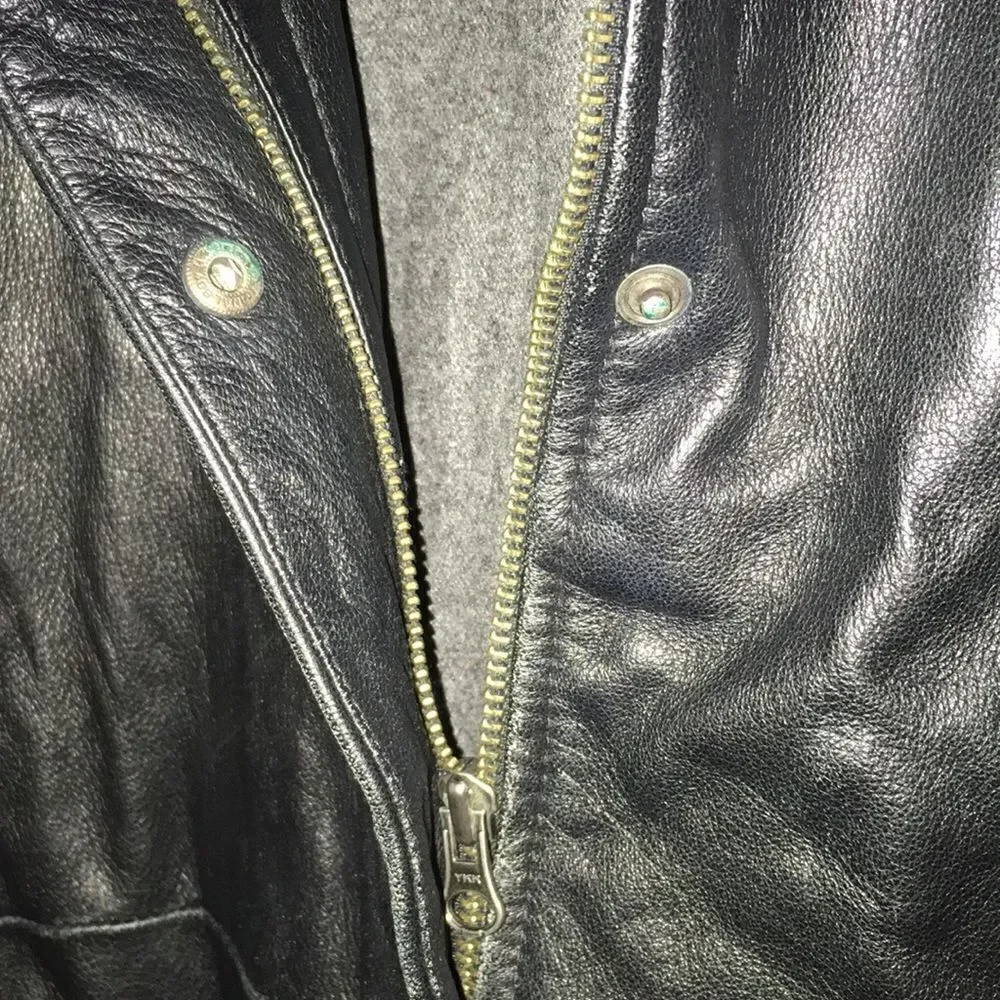 Black Leather The Gap Mid length lined jacket coat